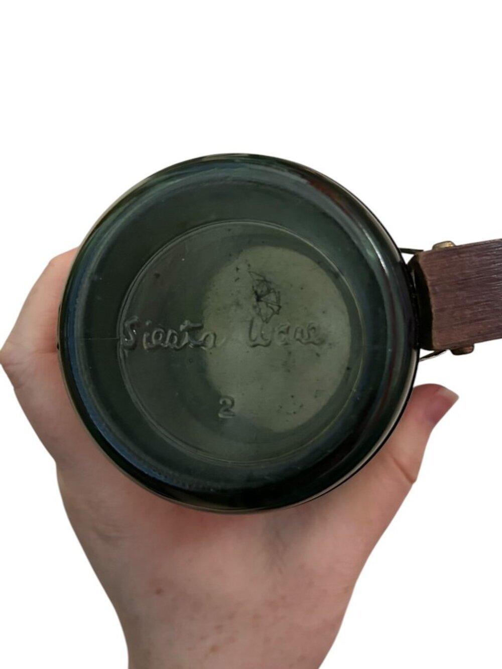 Vintage Siesta Ware Green Glass Tavern Mugs Set of 4 Wood Handles - Picture 11 of 14